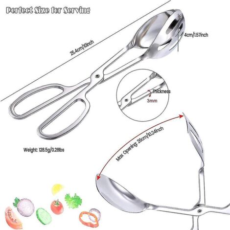 Lot de 2 pinces à buffet, pinces à salade en acier inoxydable (prise en main ferme et multifonctionnelles)