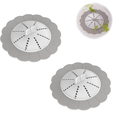 Lot de 2 pinces à cheveux en silicone, blanc et gris, protecteur de drain en silicone, couvercle de drain de douche, couvercle de drain de baignoire, protecteur de drain de salle de bain
