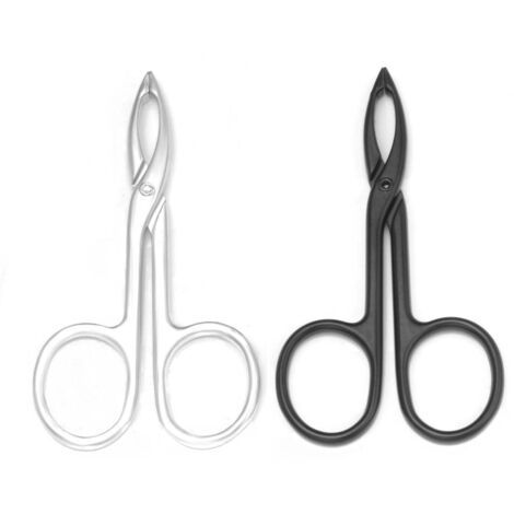Lot de 2 pinces à épiler à bout droit en forme de ciseaux pour enlever les poils du visage et les sourcils (argent et noir)