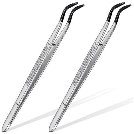 Lot de 2 pinces à épiler à embouts coudés en caoutchouc pour laboratoire, industrie, loisirs créatifs, bijouterie, fabrication de pièces de monnaie et tampons.