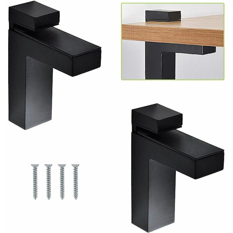 Lot de 2 pinces à verre noires réglables pour étagère en bois/verre - Supports muraux en métal massif flottant, compatibles avec étagères de 5 à 30