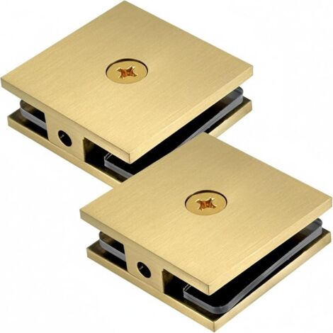 Lot de 2 Pinces de Fixation pour Verre Trempé 8-12 mm, Clip Carré en Laiton Doré, Pour Porte de Douche, Salle de Bain, Séparation