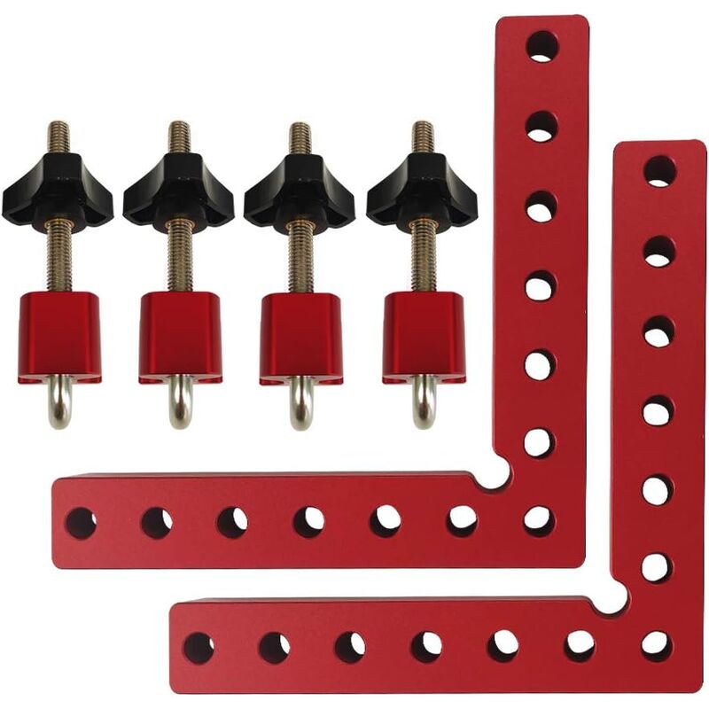 Lot de 2 pinces de serrage carrées en alliage d'aluminium à angle droit de type L - 90 degrés - 14 x 14 cm - Outil de travail du bois pour cadres