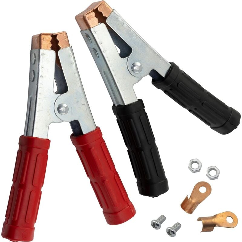 Lot de 2 Pinces/fiches crocodiles de batterie/démarrage 12/24V 500A - rouge (positif) noir (négatif)