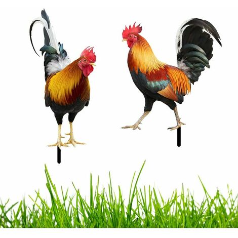 Lot de 2 piquets de jardin en forme de coq - Décoration en acrylique - Pour jardin, pelouse