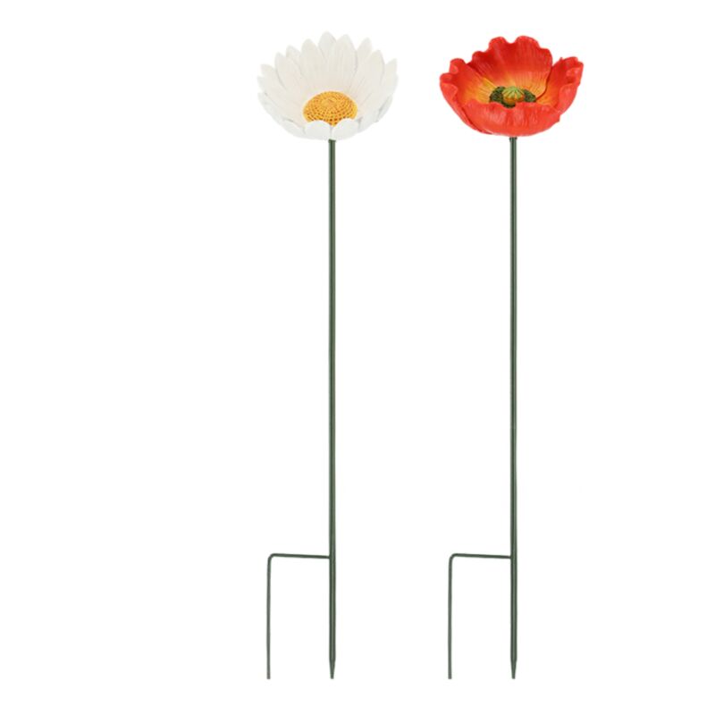 Lot de 2 piquets de jardin en forme de fleurs - Polyrésine et fer - h 111 cm - Livraison gratuite