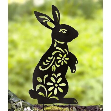 Lot de 2 piquets de jardin en métal pour lapin, statues, silhouette créative de lapin, pelouse