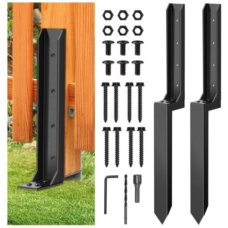 Lot de 2 piquets de réparation robustes en acier pour poteaux de clôture, kit de réparation avec clous, perceuse et piquets de renforcement pour clôture de jardin.