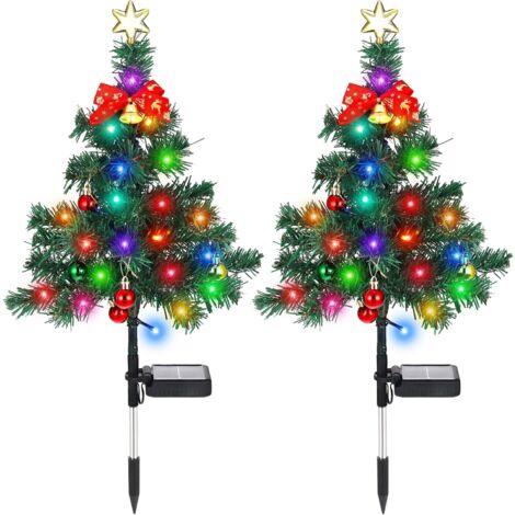 Lot de 2 piquets lumineux solaires pour sapin de Noël, décorations d'extérieur pour jardin, piquets solaires multicolores pour allée, pelouse, patio, ornement de Noël (style dynamique)