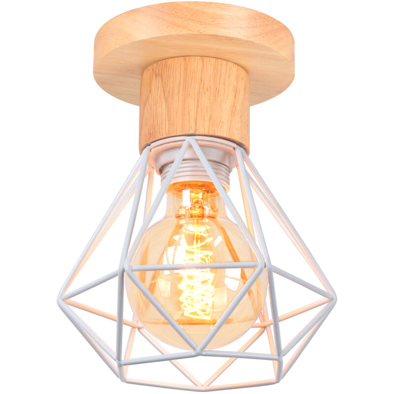 Axhup - Rétro Plafonnier Vintage Industrielle Cage Forme Diamant Lustre Suspension pour Salon Entrée Cuisine Blanc- 1 Pack