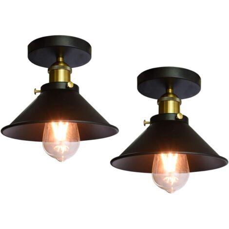 Lot de 2 Plafonnier, Design Industriel Vintage, Métal Noir, Douille E27, Pour Salon Cuisine