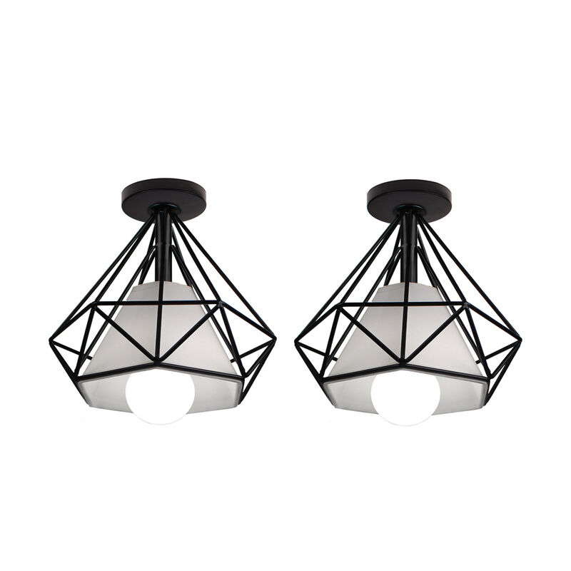 Plafonnier Industrielle 20cm Forme Diamant Rétro Suspension Luminaire pour Salle à Manger Bar Chambre Noir 2PCS