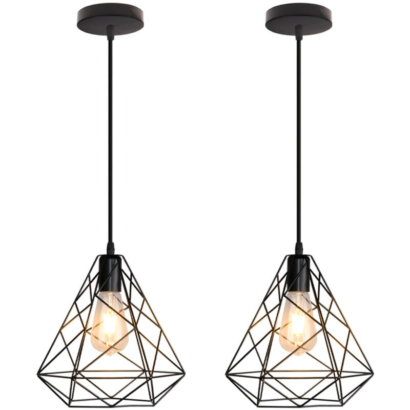 Wottes - E27 Suspension Luminaire Industriel Rétro Lampe Suspension en Métal Éclairage de Plafond Noir - 2Pcs