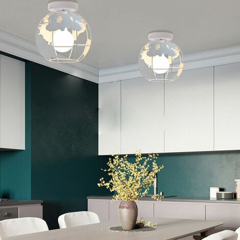 Lot de 2 Plafonnier Industrielle Cage Métal Blanc Suspension Lustre Suspension E27 40W