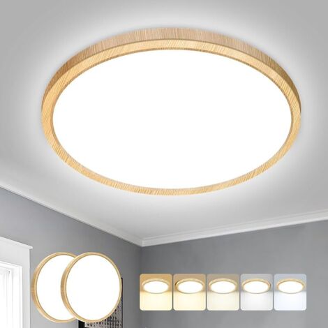 Lot de 2 Plafonnier LED, 18W 1800LM Luminaire Plafonnier Salle de Bain, IP54 Etanche & 5 Couleurs(3000K/3500K/4000K/5000K/6500K), Lampe Plafond Rond pour Cuisine, Chambre, Couloir Bois