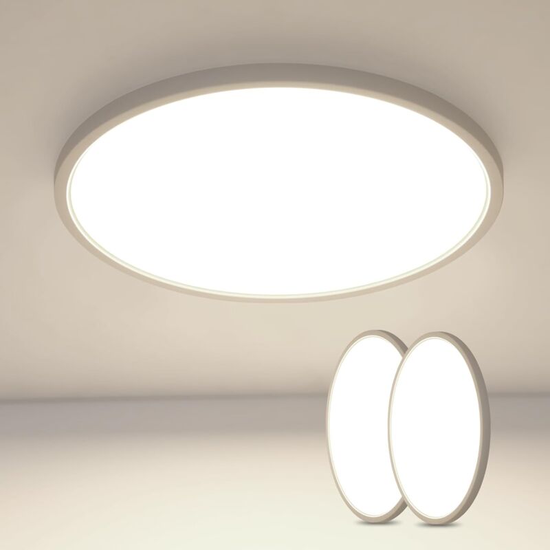 Lot de 2 Plafonnier led 36W, Luminaire Plafonnier Moderne Ultra-minc 40CM IP44, Lampes Plafond Rond 3240LM 4500K Blanche Neutre pour Salle de Bain