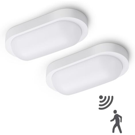 Lot de 2  Plafonnier LED avec Détecteur de Mouvement 12W, 1080LM IP65 Étanche 4000K, Lampe de Cave Ovale pour Couloir, Garage, Escalier, Balcon, Abri Voiture, Blanc