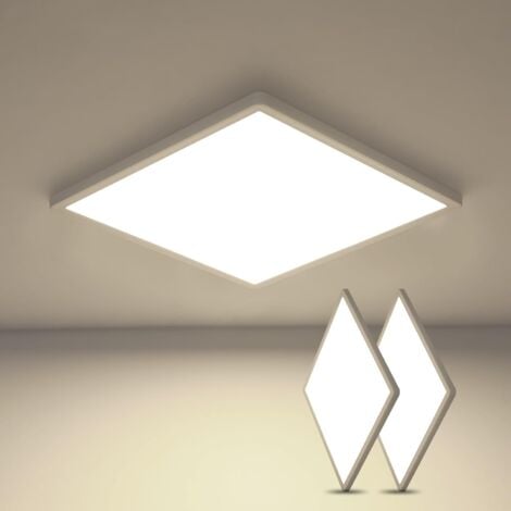 Lot de 2 Plafonnier LED, Luminaire Plafonnier 30CM 24W Carré Ultra-mince IP44, Lampe Plafond Moderne Blanc 4500K Blanche Neutre 2700LM pour Salle de Bain Chambre Cuisine Salon Balcon