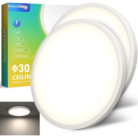 Lot de 2 Plafonnier LED Rond Ø30cm - 24W 4000K Blanc - IP44 Étanche - Pour Salle de Bain Cuisine Garage