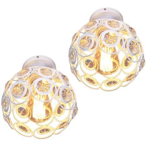 Lot de 2 Plafonnier Moderne en Cristal Ø20cm Industriel Métal, Luminaires Suspensions Lustres Abat-Jour éclairage pour Salon Chambre Restaurent Salle à Manger,Blanc
