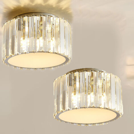 Lot de 2 Plafonnier moderne, lustre en cristal encastré, plafonnier LED, convient aux couloirs, chambres et salons, douille G9 (lumière chaude 3000K)