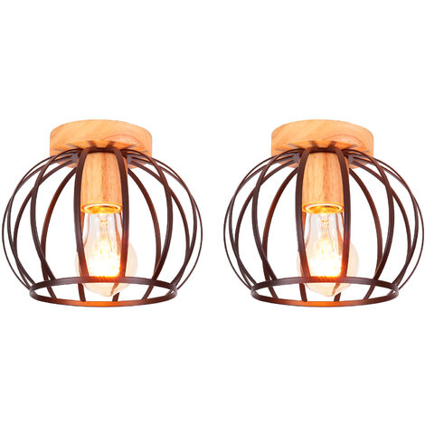 Lot de 2 Plafonnier Vintage Rétro en Bois Lampe de Plafond E27 Luminaire pour Couloir Escalier Salon Noir