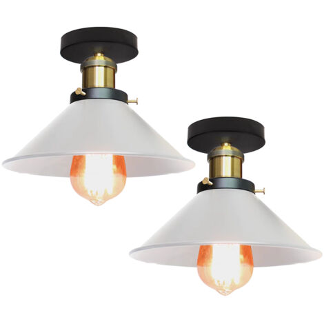Lot de 2 plafonniers de style industriel, lustres rétro en métal, suspensions LED, plafonniers de haute qualité, φ22 cm (blanc et doré)