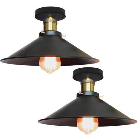 Lot de 2 plafonniers de style industriel, lustres rétro en métal, suspensions LED, plafonniers de haute qualité, φ22 cm (blanc et doré)