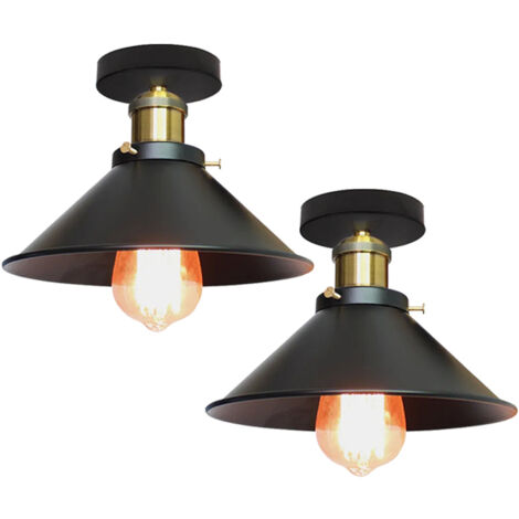 Lot de 2 plafonniers de style industriel, lustres rétro en métal, suspensions LED, plafonniers de haute qualité, φ22 cm (blanc et doré)