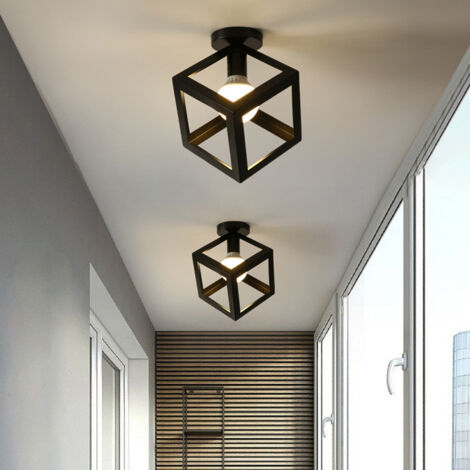Lot de 2 plafonniers industriels en métal, lustre noir rétro, Luminaires d'allée créatifs, Lustre de plafond moderne