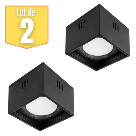 Lot de 2 Plafonniers LED carré 10W 700lm 4200K Noir