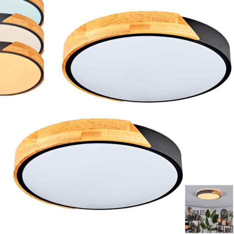 Lot de 2 plafonniers ronds modernes, plafonniers encastrés en bois, dimmables en trois couleurs, adaptés au salon, à la chambre, au couloir