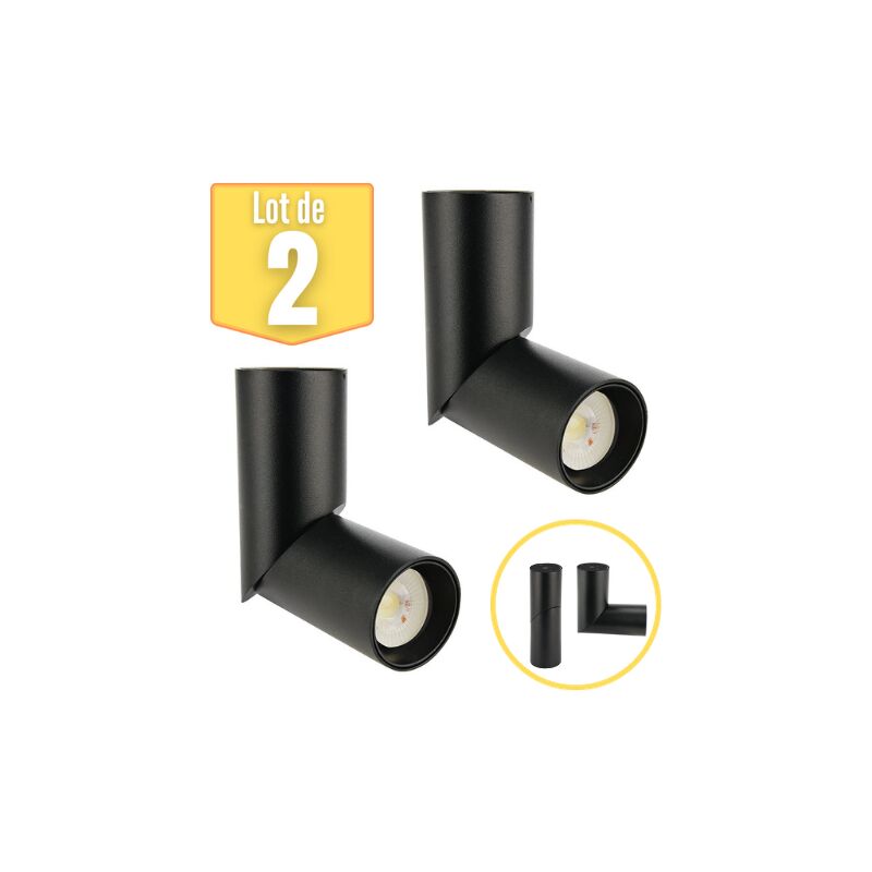 Lot de 2 Plafonniers spots tubes GU10 IP20 Noir