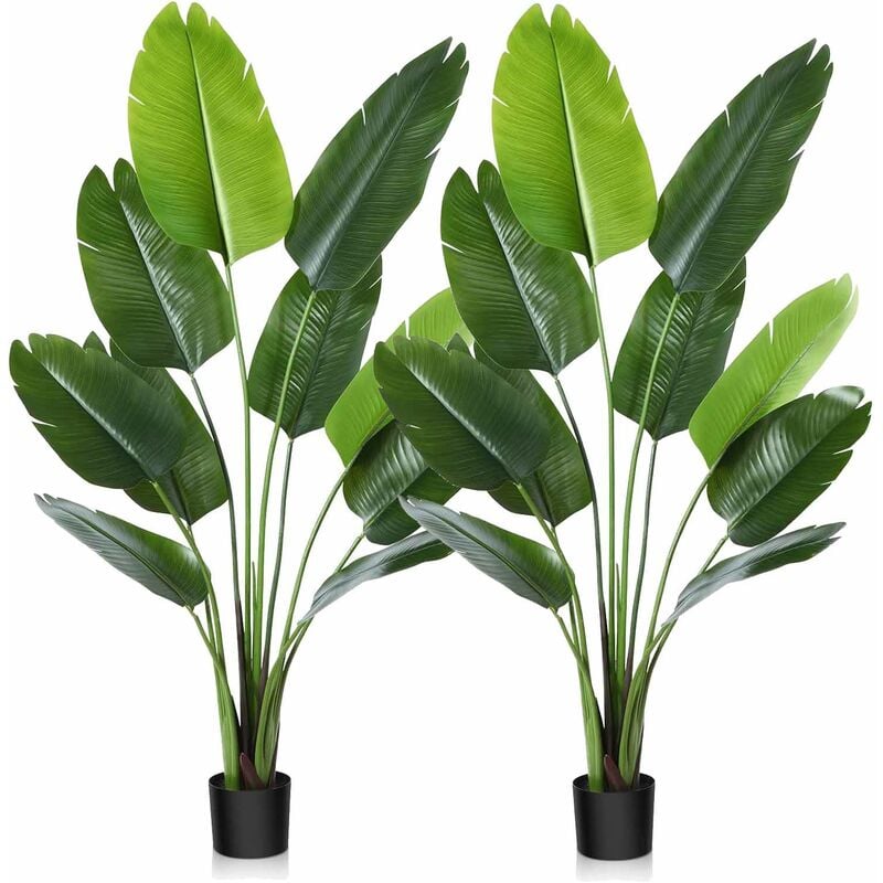 Lot de 2 Plantes Artificielles 160cm Oiseau de Paradis Faux Palmier Tropical avec 10 Feuilles, Faux Plantes en Pot Intérieur Extérie