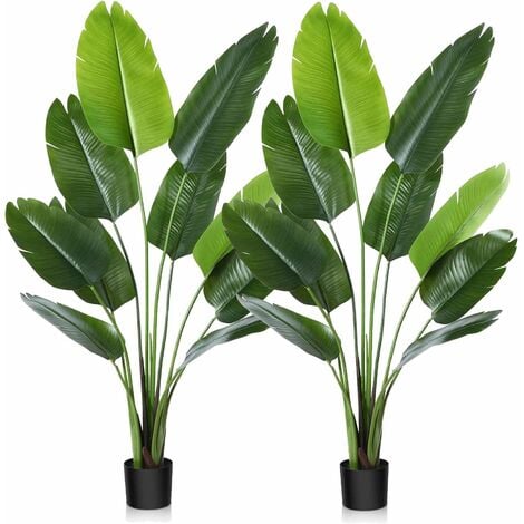 FREOSEN Lot de 2 Plantes Artificielles 160cm Oiseau de Paradis Faux Palmier Tropical avec 10 Feuilles, Faux Plantes en Pot Intérieur Extérie