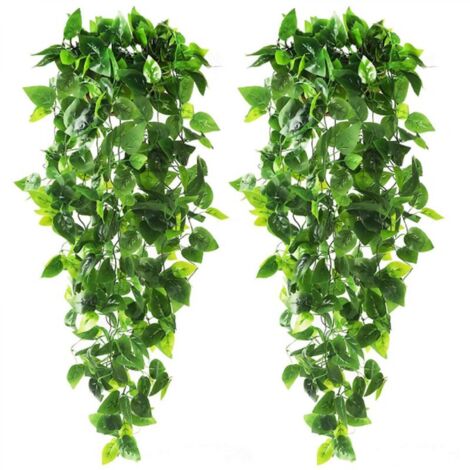 Lot de 2 plantes artificielles à suspendre -90cm - Feuilles de lierre artificielles pour mur, maison, chambre, jardin, mariage - Décoration extérieure (sans paniers)