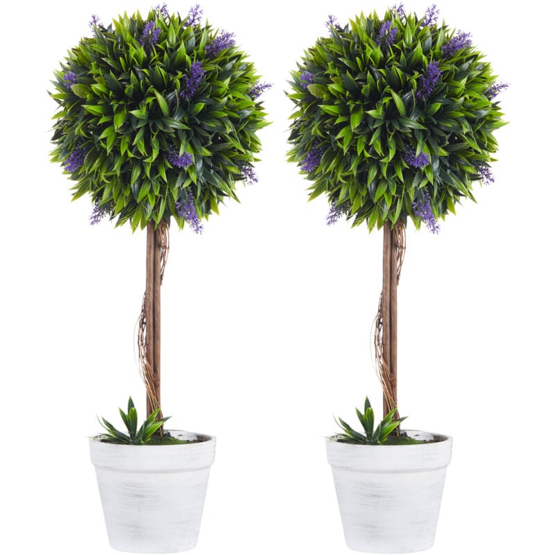 Homcom - Lot de 2 plantes artificielles avec fleurs de lavande arbre artificiel tronc et pot inclus - hauteur 60 cm intérieur et extérieur vert