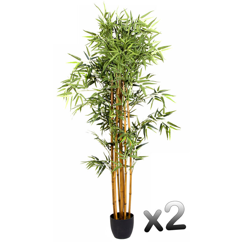 Pegane - Lot de 2 plantes artificielles Bambou Pot, Hauteur 180 cm