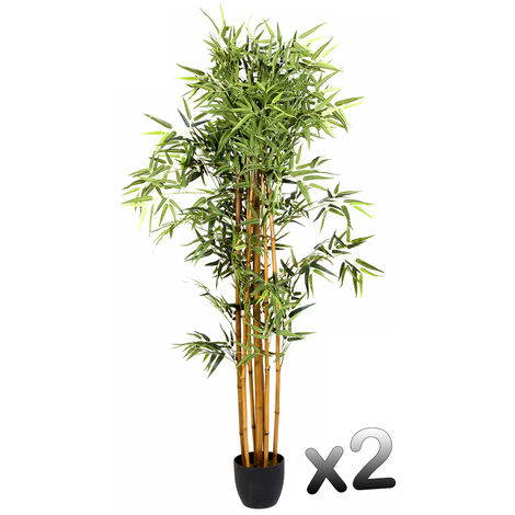 Lot de 2 plantes artificielles Bambou Pot, Hauteur 180 cm -PEGANE-