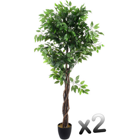 Lot de 2 plantes artificielles Ficus Pot, Hauteur 180 cm -PEGANE-