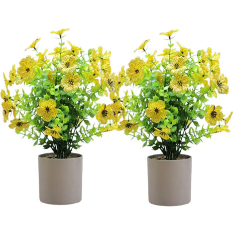 Lot de 2 Plantes Artificielles Marguerites Eucalyptus – Déco Moderne Maison Bureau Zéro Entretien