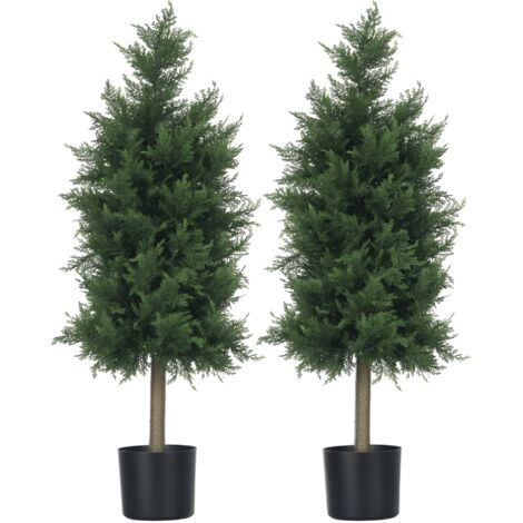 Lot de 2 plantes artificielles sapins cèdre H. 90 cm grand réalisme pot inclus