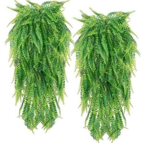Lot de 2 Plantes Suspendues Artificielles Fougère Vigne,Décoration de Feuilles de Lierre Fausse Tombante pour Intérieur et Extérieur, Décor de Végétation Feinte pour Salon, Cuisine, Balcon, Jardin