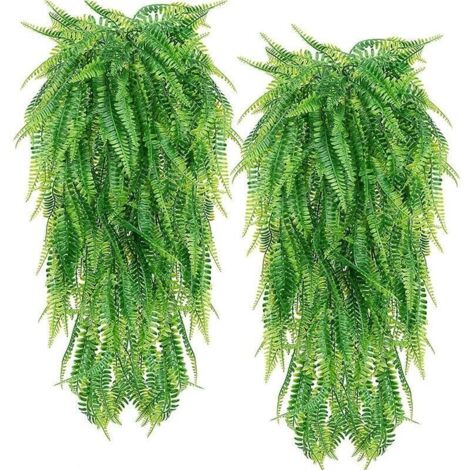 Lot de 2 Plantes Suspendues Artificielles Fougère Vigne,Décoration de Feuilles de Lierre Fausse Tombante pour Intérieur et Extérieur, Décor de Végétation Feinte pour Salon, Cuisine, Balcon, Jardin