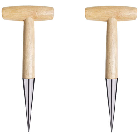 Lot de 2 plantoirs T pour plantation de bulbes, acier inoxydable et manche en bois