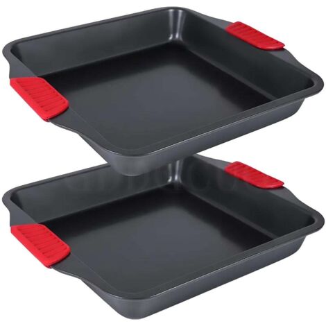 Lot de 2 plaques de cuisson avec poignées en silicone, antiadhésives, faciles à nettoyer et sûres.