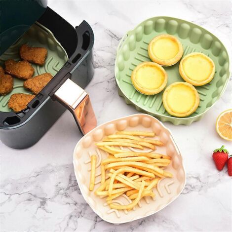 Lot de 2 plaques de cuisson carrées réutilisables en silicone pour friteuse à air, B--