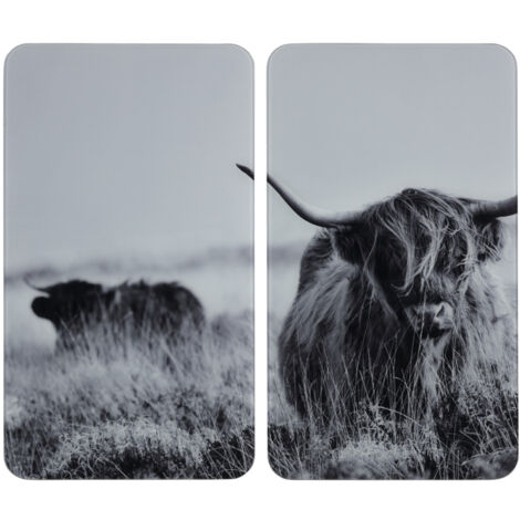 Lot de 2 Plaques de protection universelle en verre trempé Highland Cattle