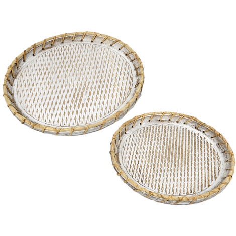 Lot de 2 plateaux bois/rotin Redda