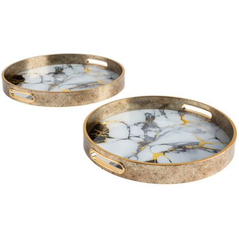 Lot de 2 Plateaux Déco "Inaya" 35cm Doré
